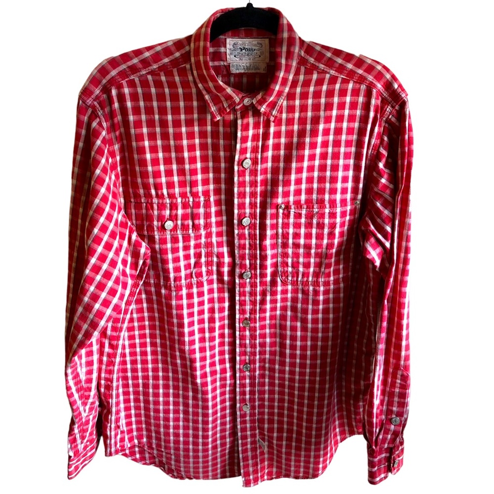 Vintage 80's Polo Ralph Lauren Authentic Dungarees Red Plaid Shirt. Size Medium - Picture 2 of 16